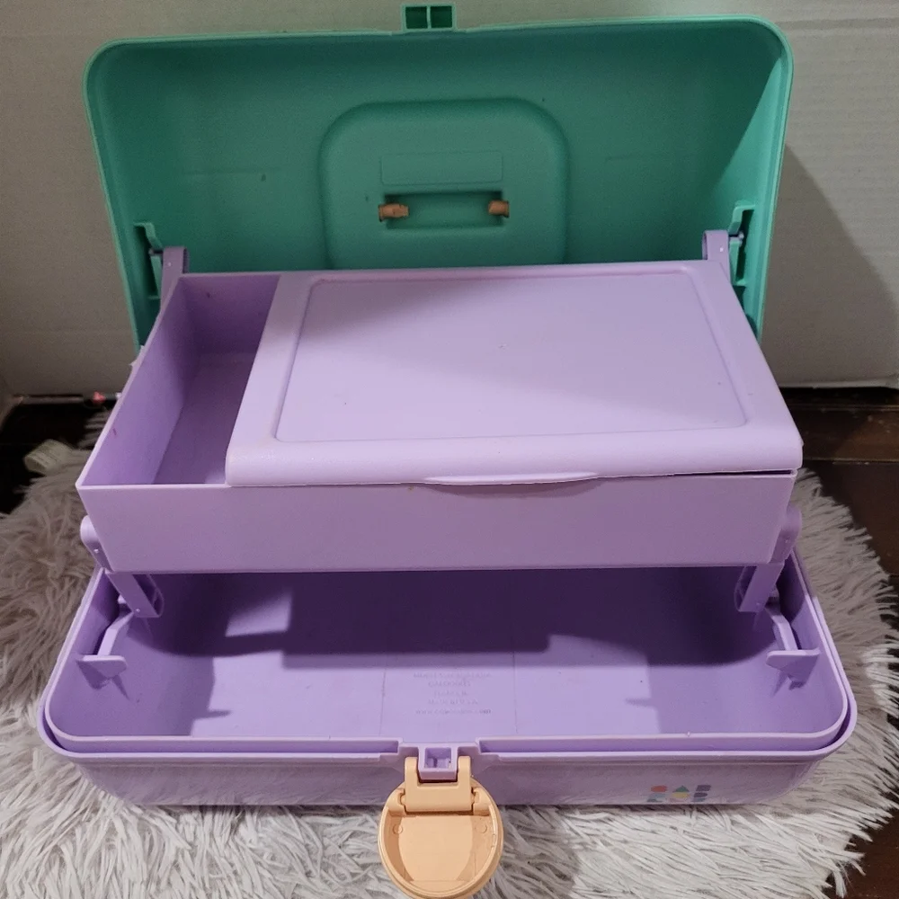 Vintage 90’s Caboodles of California Teal & Purple Makeup Box Case